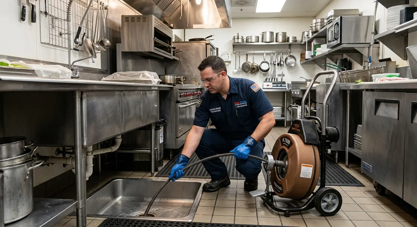 Commercial drain cleaning service in a restaurant kitchen in Kinderhook
