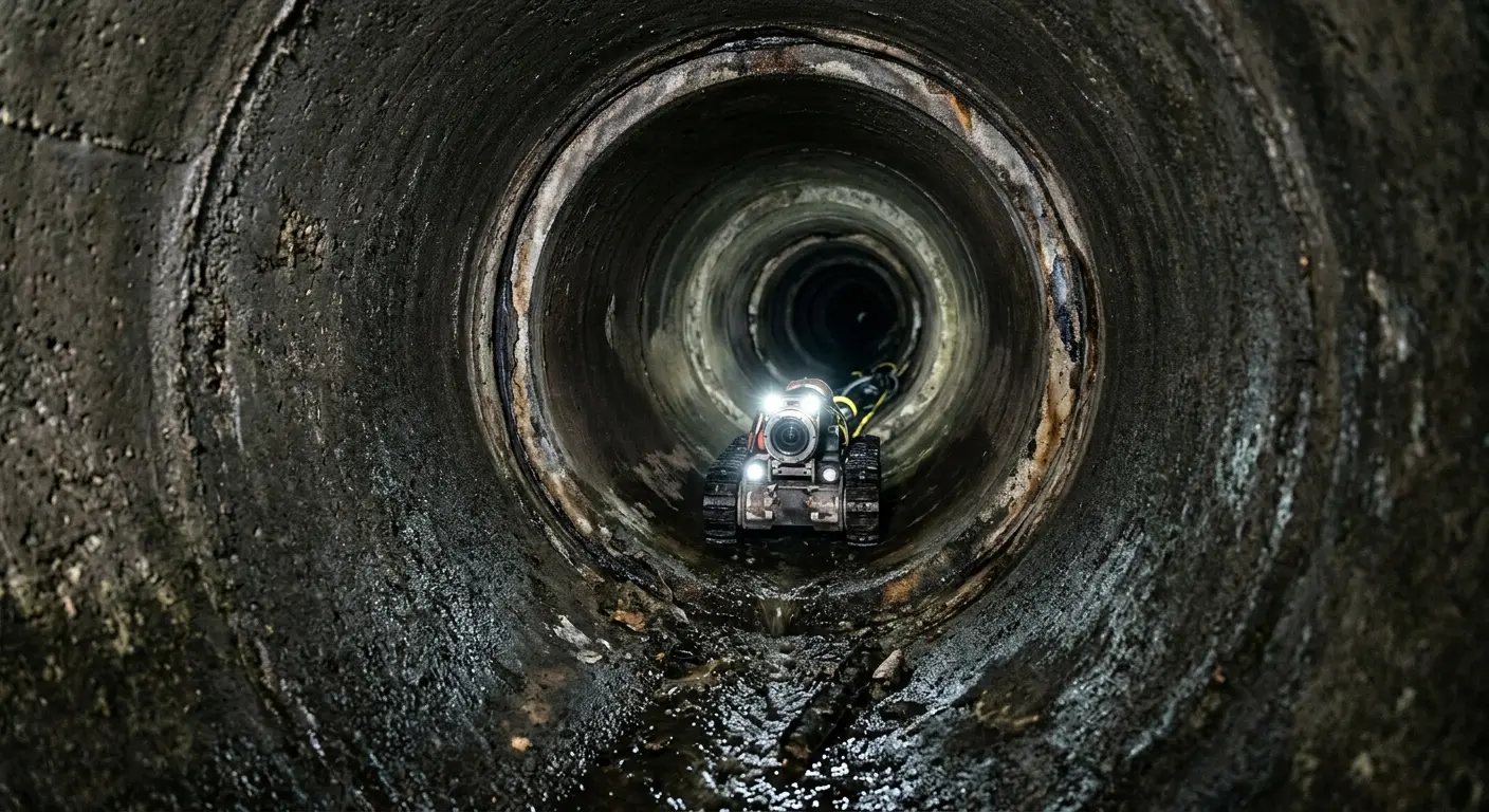 Robotic sewer camera inspecting pipe interior for Sewer Line Cleaning in Kinderhook